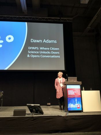 Dawn Adams on stage at the Advanced Technologies and Therapeutics in Diabetes (ATTD2023) conference in Berlin.