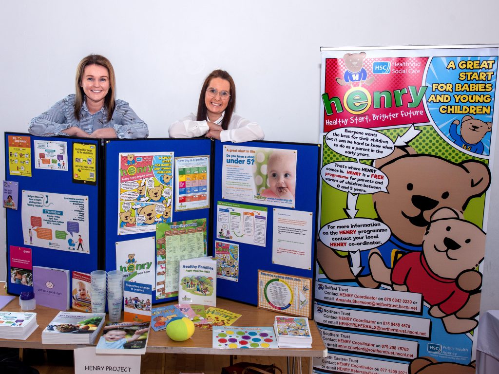 Health Visitors Sabrina Faulker and Anne Crawford with their HENRY project stand