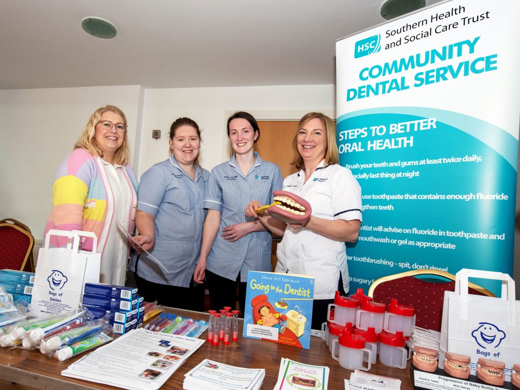 Pauline Jackson from the Community Dental Service shared information with Senior Nursing Assistants Hannah Murray and Noelle Cowan and Health Visitor Caroline McMullan.