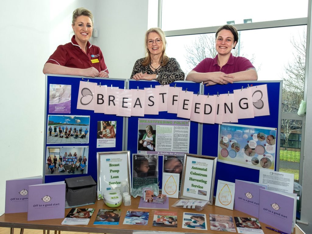 Michelle O’Hagan, Ruth McGowan and Alicia (Breastfeeding Peer Link Worker) at their Infant Feeding Team Information stand.