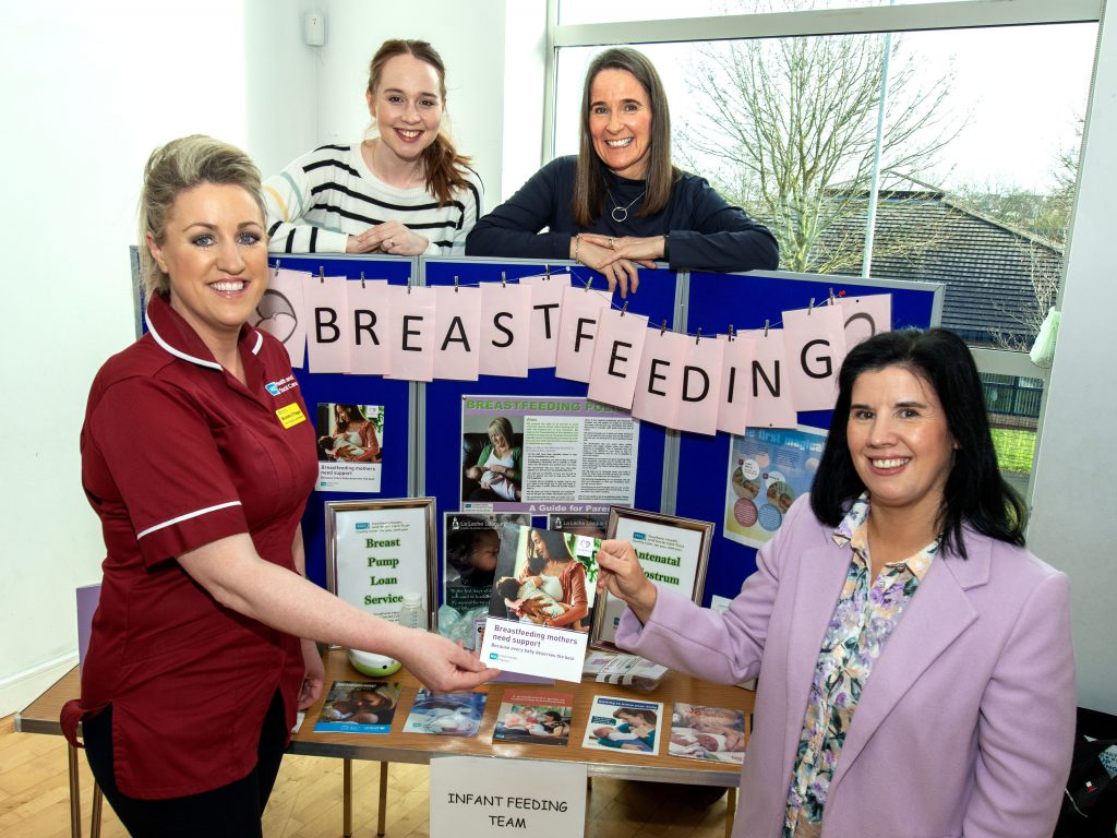 Infant Feeding Support Lead Michelle O’Hagan shares information with Claire Gribben (Health Visitor), May Anderson (Family Nurse Partnership) and Olivia Delaney (Family Nurse Partnership).