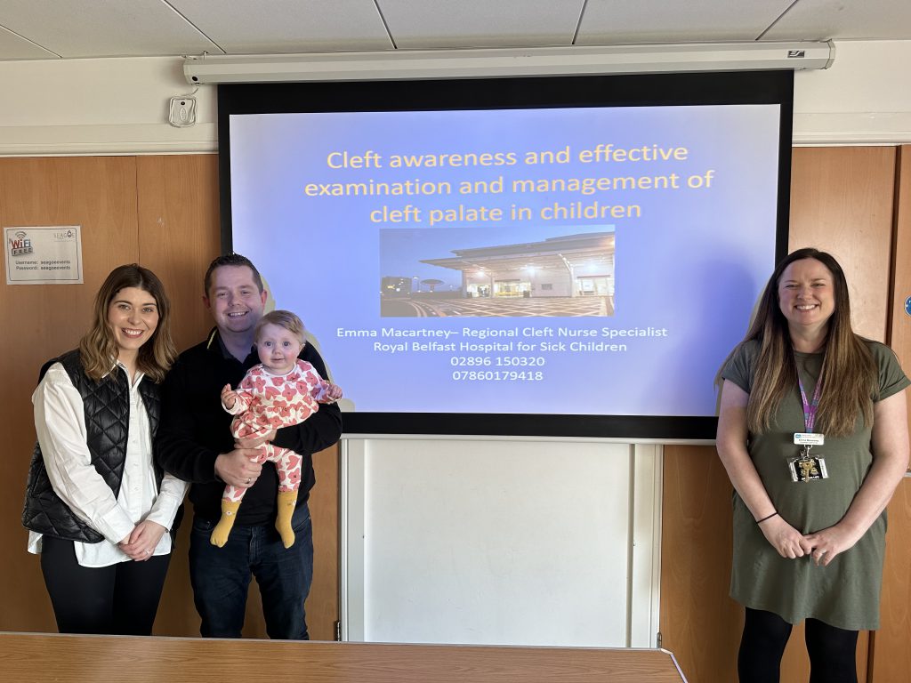 Mum Carol and Dad Alan and their daughter Stella, along with Emma McCartney, Regional Cleft Nurse Specialist, RBHSC.