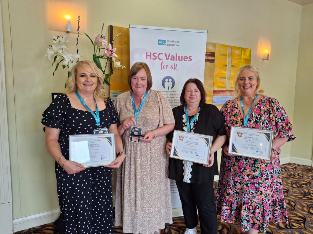 10. The Compassionate Care Award Award Winner Marie McNulty With Three Runners Up Grace Hanna, Claire Byrne And Louise McKenna.