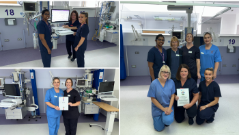 Three photos of staff in the clinical environment