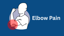 Image with blue background. A cartoon person holds their elbow in pain and a red circle highlights the affected area.