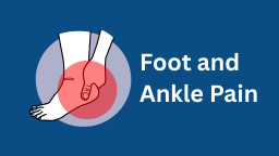Image with blue background. A cartoon person holds their ankle area in pain and a red circle highlights the affected area.