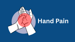 Image with blue background. A cartoon person holds their hand in pain and a red circle highlights the affected area.