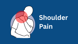 Image with blue background. A cartoon person holds their shoulder in pain and a red circle highlights the affected area.