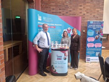Photo of Colm McCafferty, Dianne Calvert from Social Services Learning & Development Team and Courtney Austin our marketing graduate
